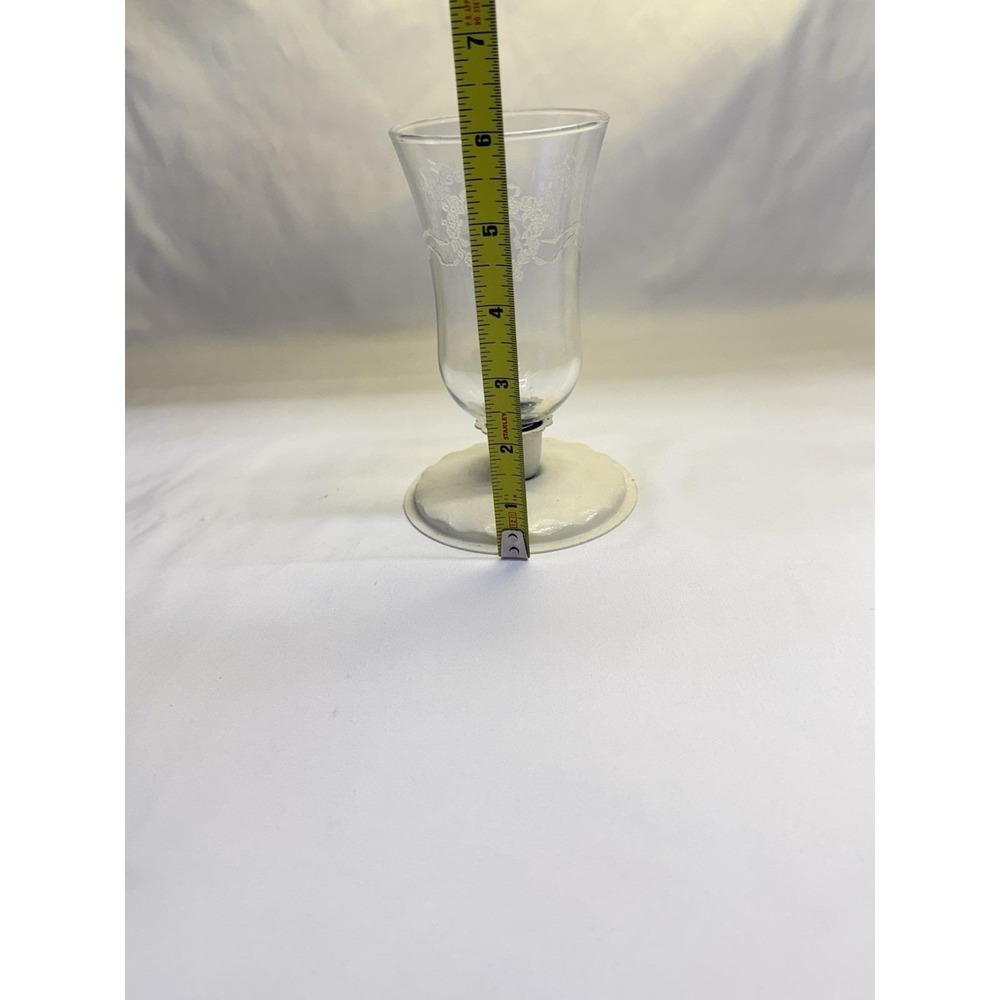 Vtg Homco Clear Glass Etched Parklane Votive Peg Cup Candle Holder W/ Base (2) - Picture 8 of 9